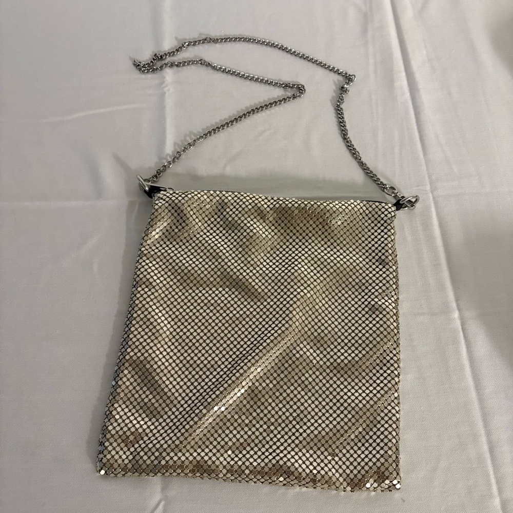 Zara champagne gold Metallic chain mail Purse silver tone chain zip close